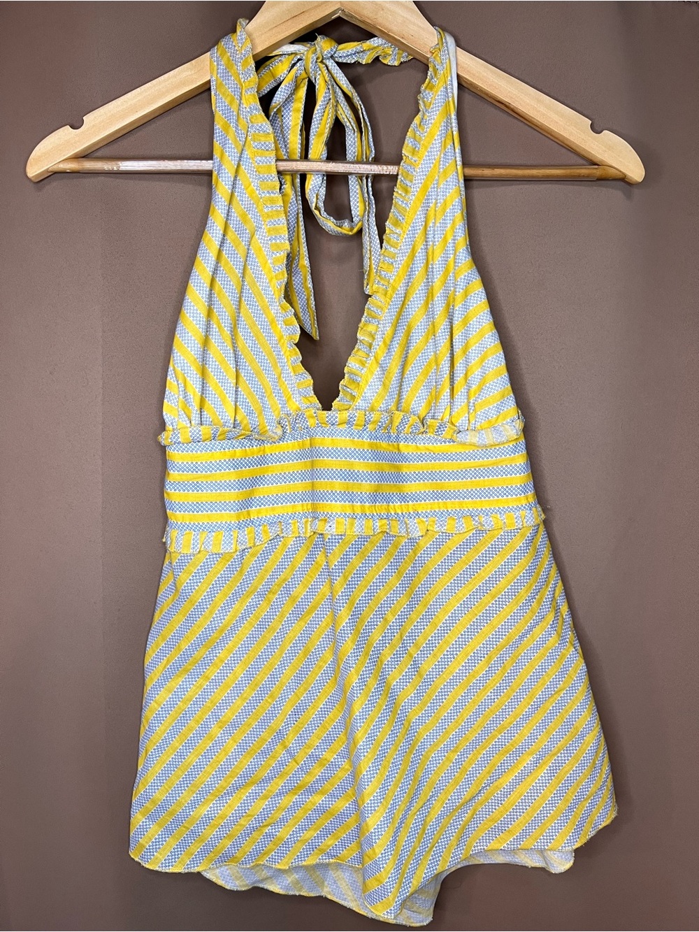 Andrew & Co Yellow and Light Blue Striped Halter Top